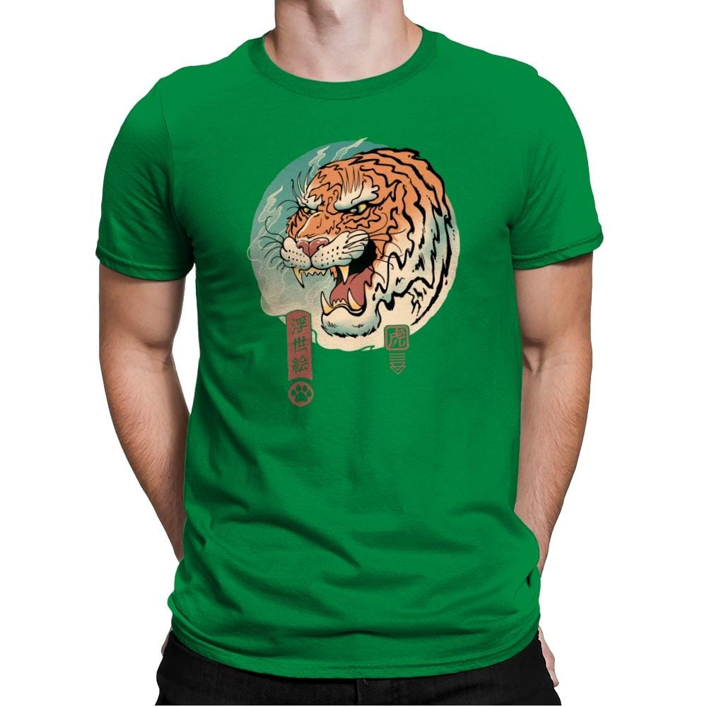 Tiger Ukiyo-e - Mens Premium T-Shirts RIPT Apparel Small / Kelly Green