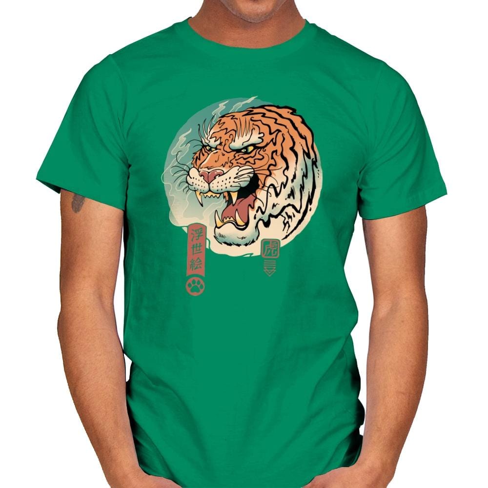 Tiger Ukiyo-e - Mens T-Shirts RIPT Apparel Small / Kelly Green