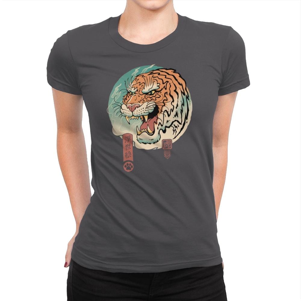 Tiger Ukiyo-e - Womens Premium T-Shirts RIPT Apparel Small / Heavy Metal