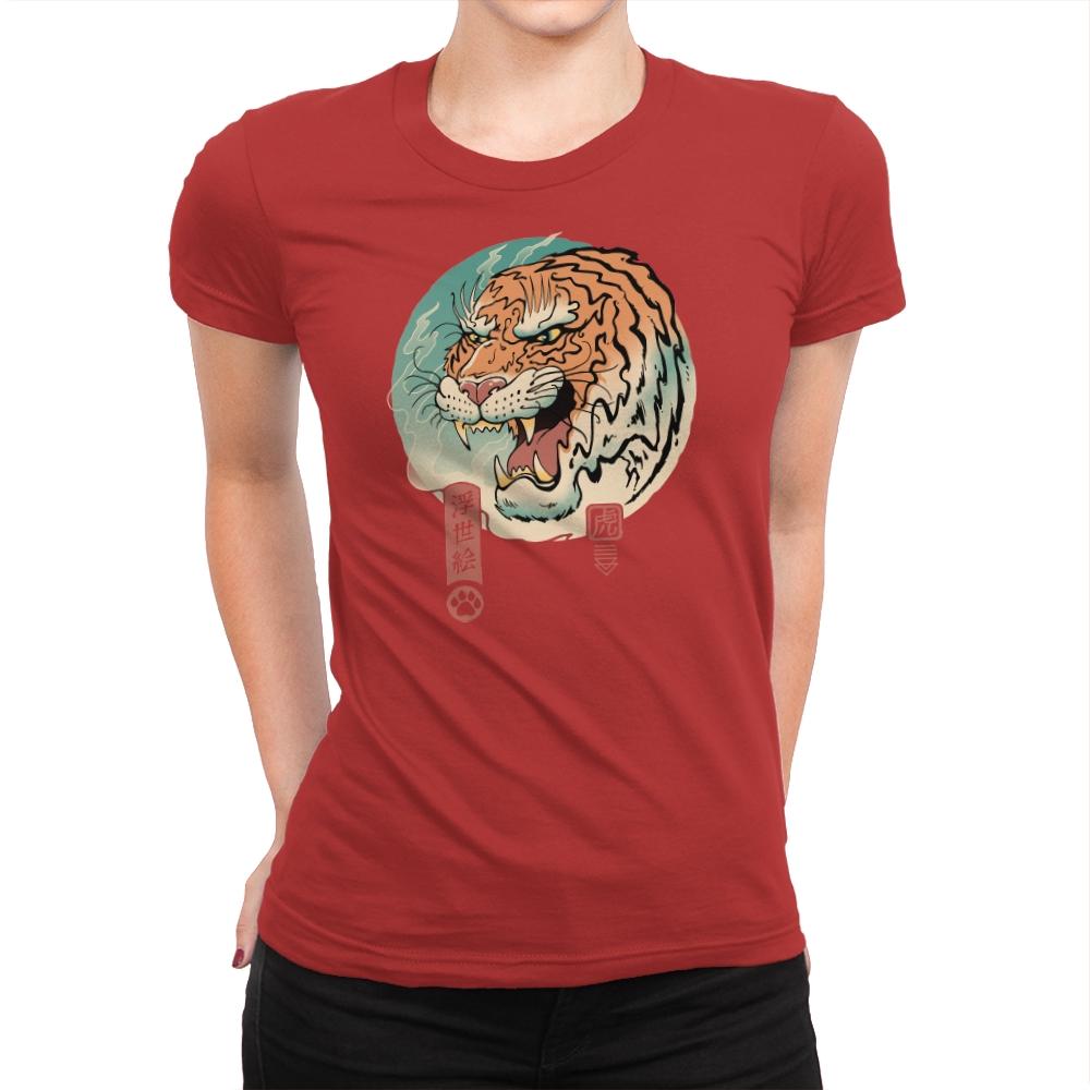 Tiger Ukiyo-e - Womens Premium T-Shirts RIPT Apparel Small / Red