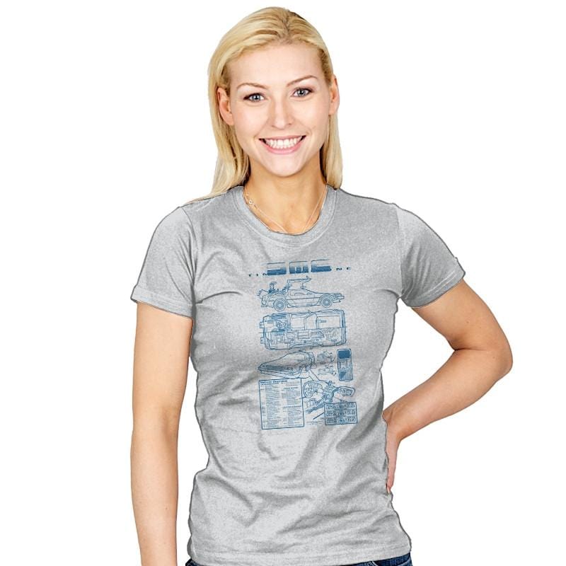 Time Machine Technical Blueprint - Womens T-Shirts RIPT Apparel Small / Silver