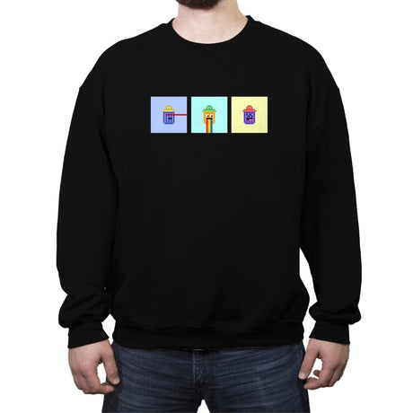 Tiny Trashcan Panels - Crew Neck Sweatshirt Crew Neck Sweatshirt RIPT Apparel Small / Black