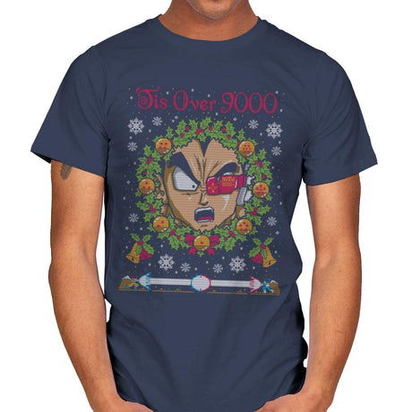Tis' Over 9000 - Ugly Holiday - Mens T-Shirts RIPT Apparel Small / Navy