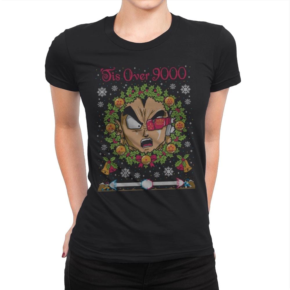 Tis' Over 9000 - Ugly Holiday - Womens Premium T-Shirts RIPT Apparel Small / Black