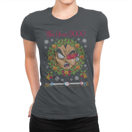 Tis' Over 9000 - Ugly Holiday - Womens Premium T-Shirts RIPT Apparel Small / Heavy Metal