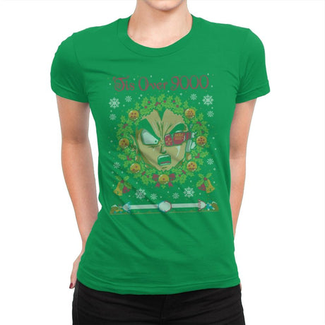 Tis' Over 9000 - Ugly Holiday - Womens Premium T-Shirts RIPT Apparel Small / Kelly Green