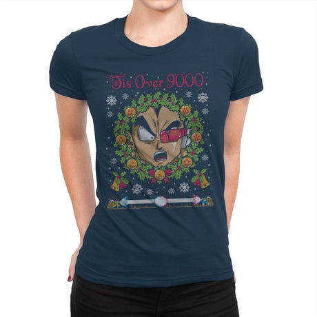 Tis' Over 9000 - Ugly Holiday - Womens Premium T-Shirts RIPT Apparel Small / Midnight Navy