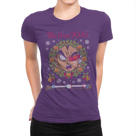 Tis' Over 9000 - Ugly Holiday - Womens Premium T-Shirts RIPT Apparel Small / Purple Rush