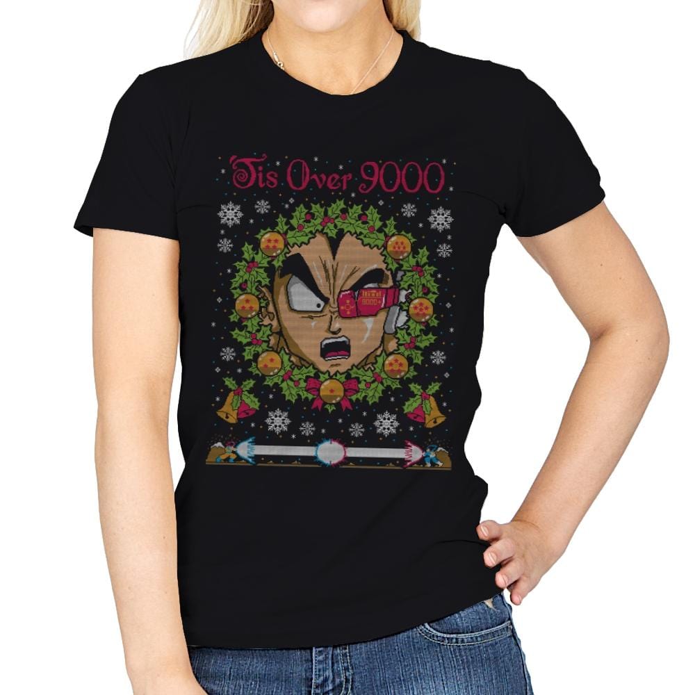 Tis' Over 9000 - Ugly Holiday - Womens T-Shirts RIPT Apparel Small / Black