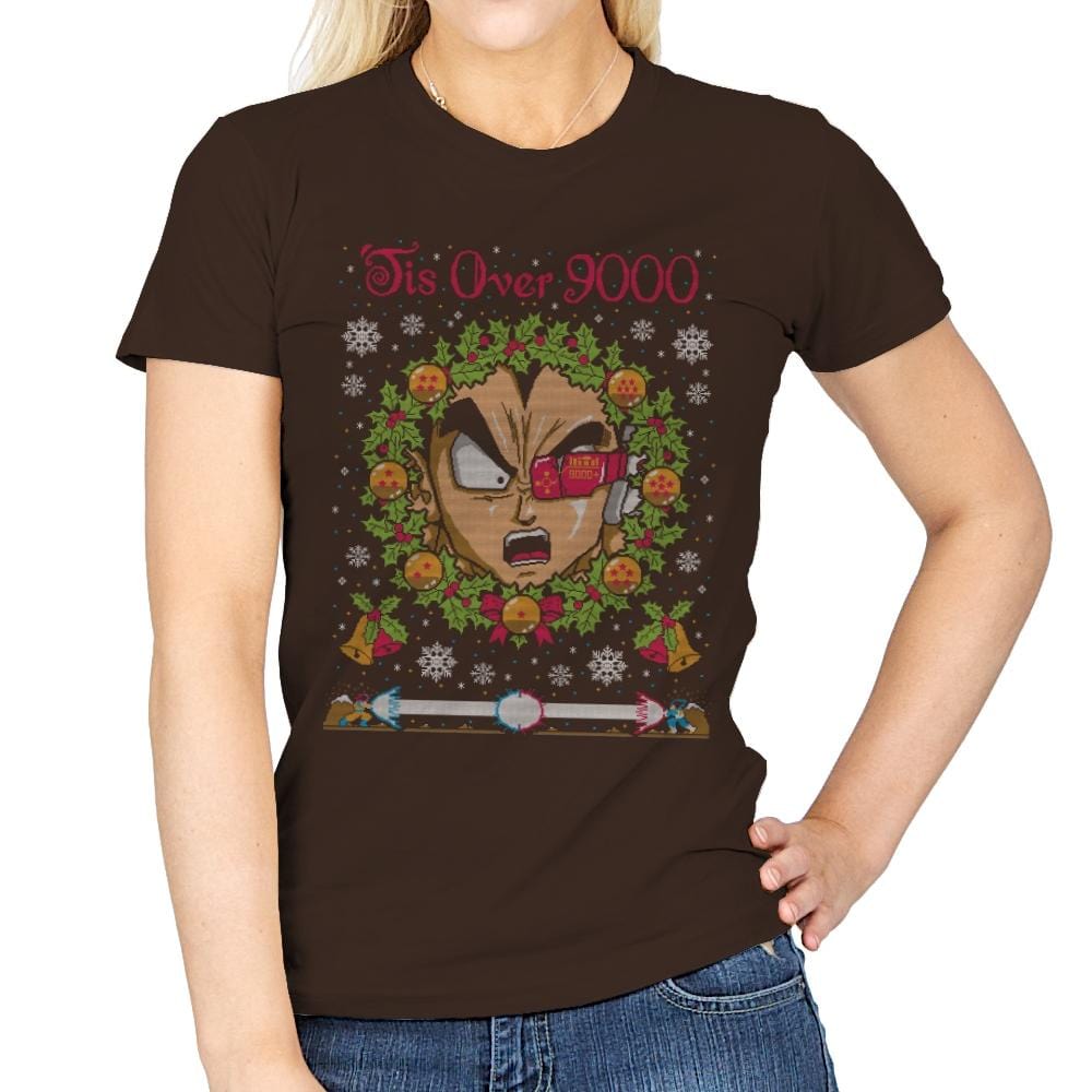 Tis' Over 9000 - Ugly Holiday - Womens T-Shirts RIPT Apparel Small / Dark Chocolate