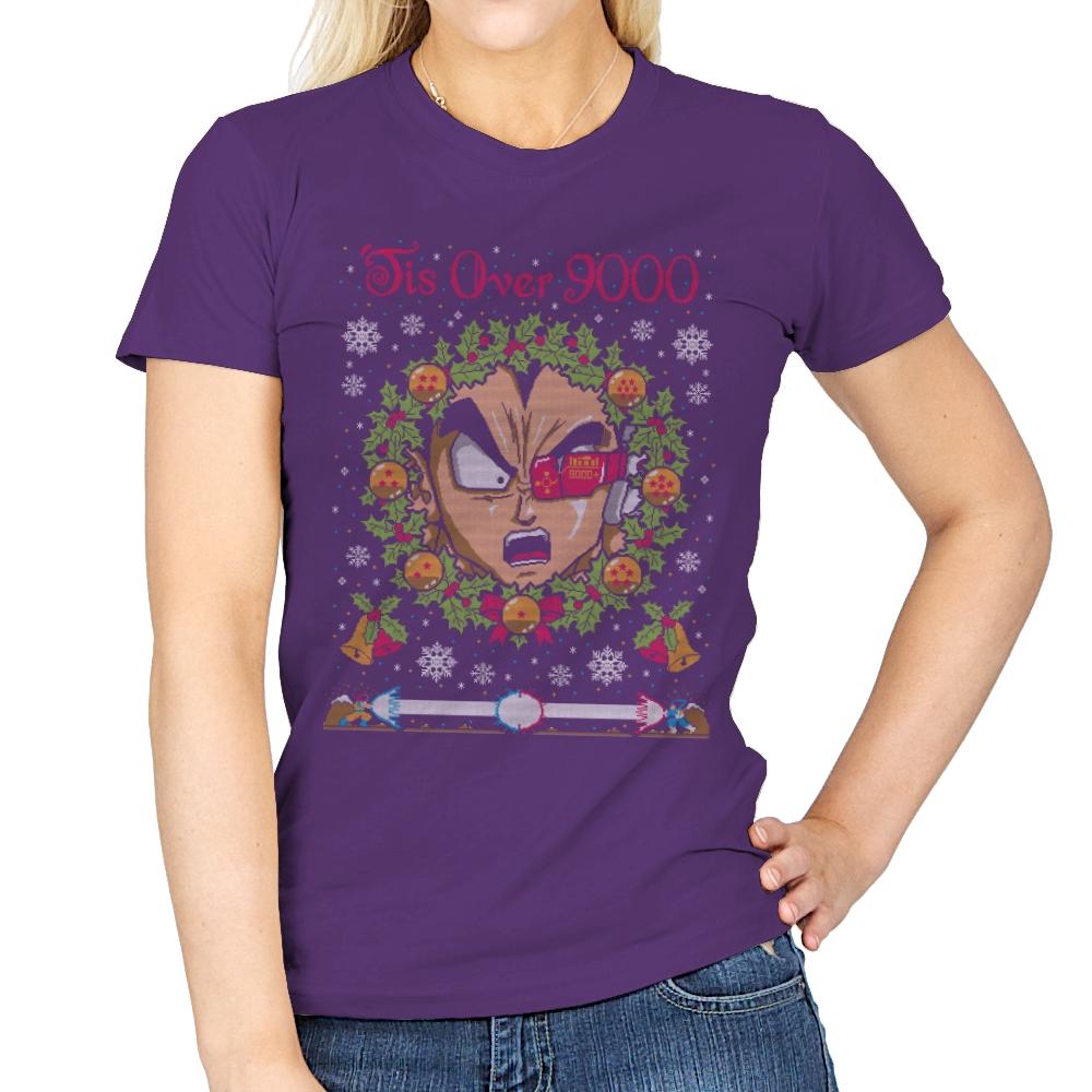 Tis' Over 9000 - Ugly Holiday - Womens T-Shirts RIPT Apparel Small / Purple