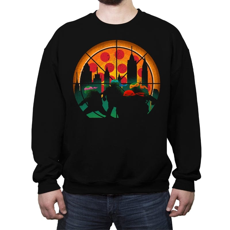 TMNT - Slices of City Adventure - Crew Neck Sweatshirt Crew Neck Sweatshirt RIPT Apparel Small / Black