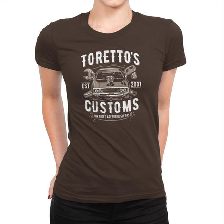 Toretto's Customs Exclusive - Womens Premium T-Shirts RIPT Apparel Small / Dark Chocolate