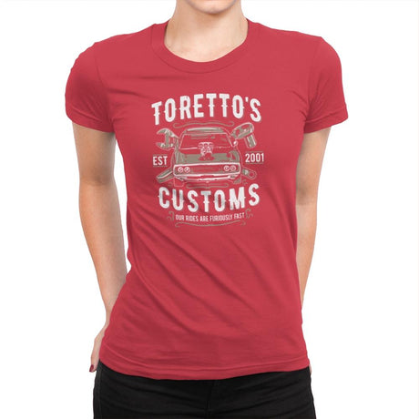 Toretto's Customs Exclusive - Womens Premium T-Shirts RIPT Apparel Small / Red
