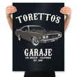 Toretto's Garaje - Prints Posters RIPT Apparel 18x24 / Black
