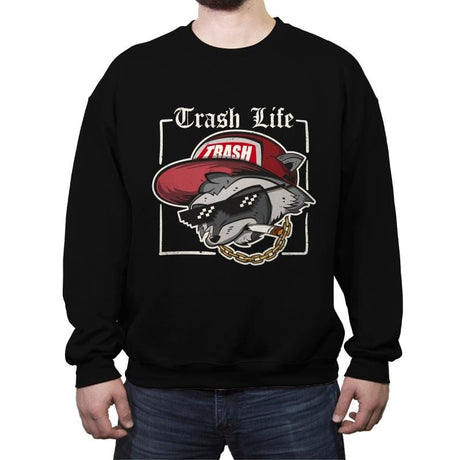 Trash Life Raccoon - Crew Neck Sweatshirt Crew Neck Sweatshirt RIPT Apparel Small / Black