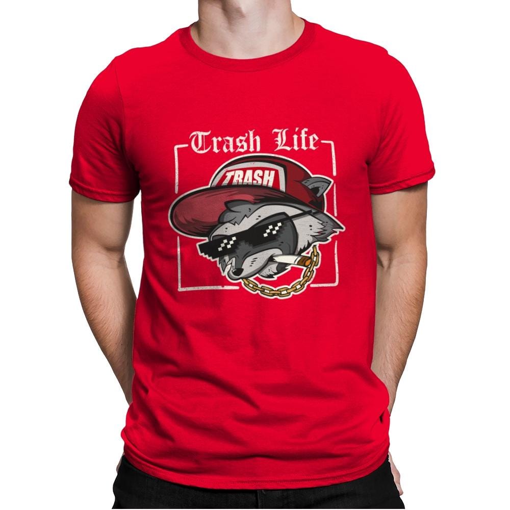 Trash Life Raccoon - Mens Premium T-Shirts RIPT Apparel Small / Red