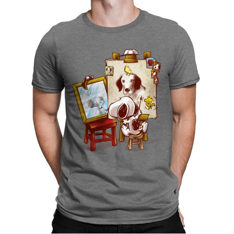 Triple Beagle Portrait - Art Attack - Mens Premium T-Shirts RIPT Apparel Small / Heather Grey