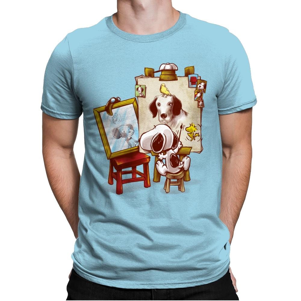 Triple Beagle Portrait - Art Attack - Mens Premium T-Shirts RIPT Apparel Small / Light Blue