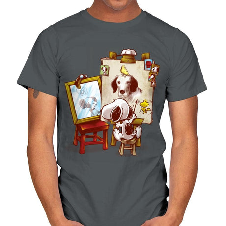 Triple Beagle Portrait - Art Attack - Mens T-Shirts RIPT Apparel Small / Charcoal