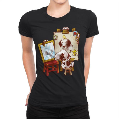Triple Beagle Portrait - Art Attack - Womens Premium T-Shirts RIPT Apparel Small / Black