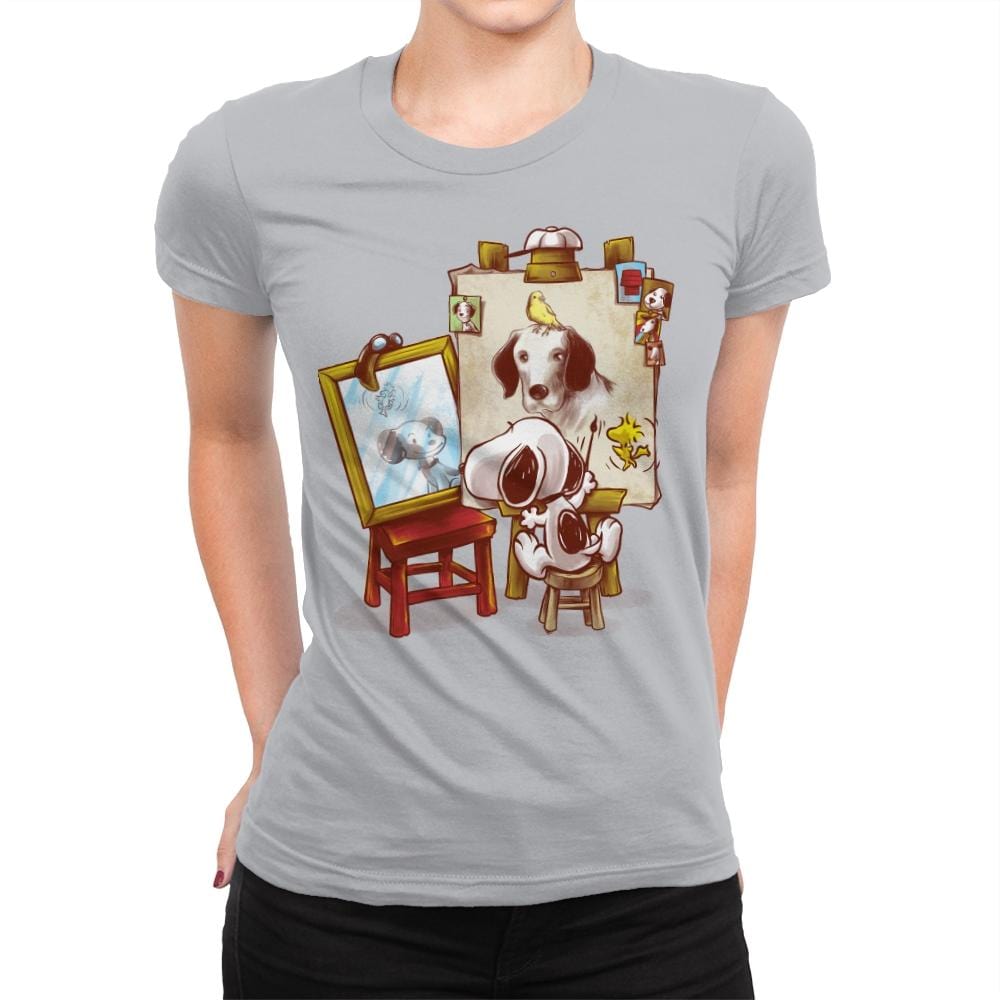 Triple Beagle Portrait - Art Attack - Womens Premium T-Shirts RIPT Apparel Small / Silver