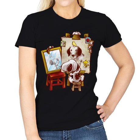 Triple Beagle Portrait - Art Attack - Womens T-Shirts RIPT Apparel Small / Black
