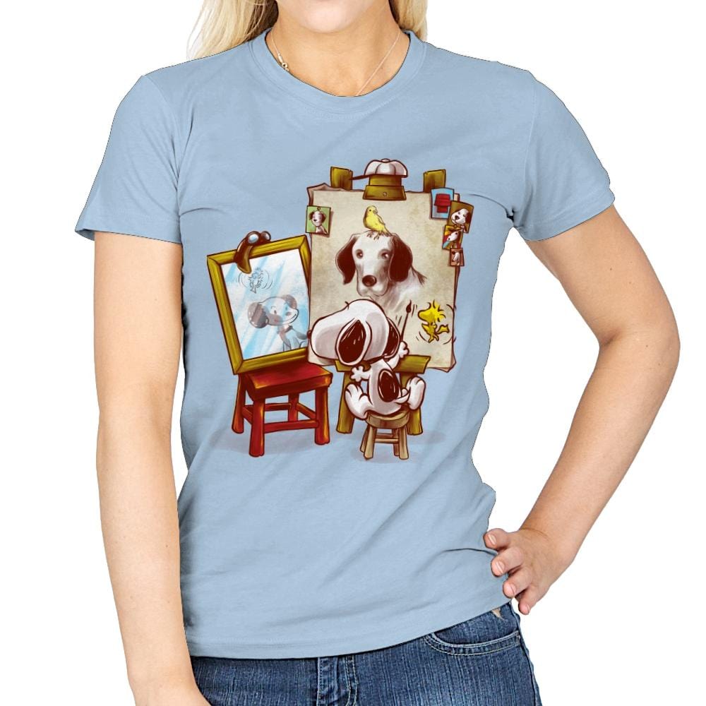 Triple Beagle Portrait - Art Attack - Womens T-Shirts RIPT Apparel Small / Light Blue