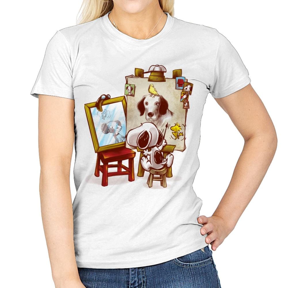 Triple Beagle Portrait - Art Attack - Womens T-Shirts RIPT Apparel Small / White