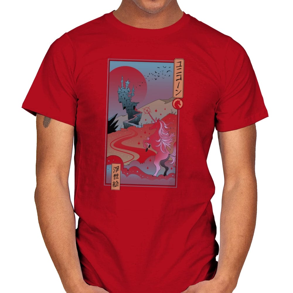 Unicorn Ukiyo-e - Mens T-Shirts RIPT Apparel Small / Red