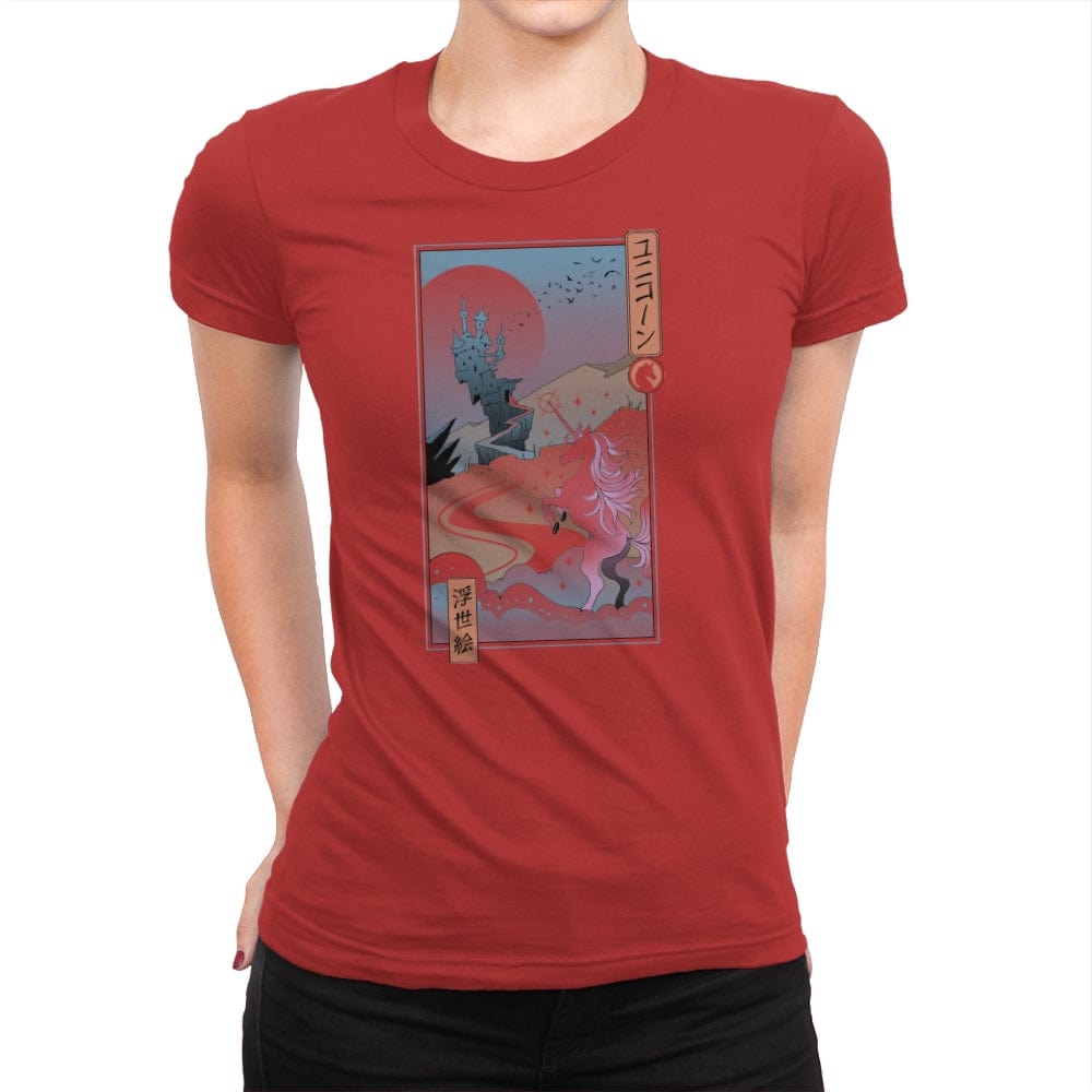 Unicorn Ukiyo-e - Womens Premium T-Shirts RIPT Apparel Small / Red