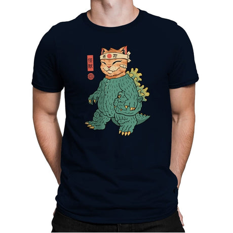 Unmasked Kaiju Meowster - Mens Premium T-Shirts RIPT Apparel Small / Midnight Navy