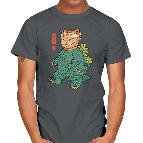 Unmasked Kaiju Meowster - Mens T-Shirts RIPT Apparel Small / Charcoal