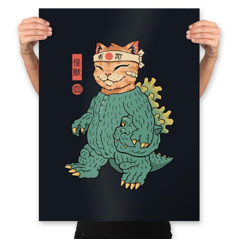 Unmasked Kaiju Meowster - Prints Posters RIPT Apparel 18x24 / Black