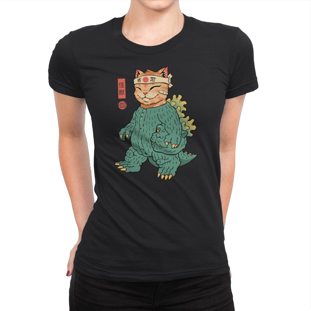 Unmasked Kaiju Meowster - Womens Premium T-Shirts RIPT Apparel Small / Black