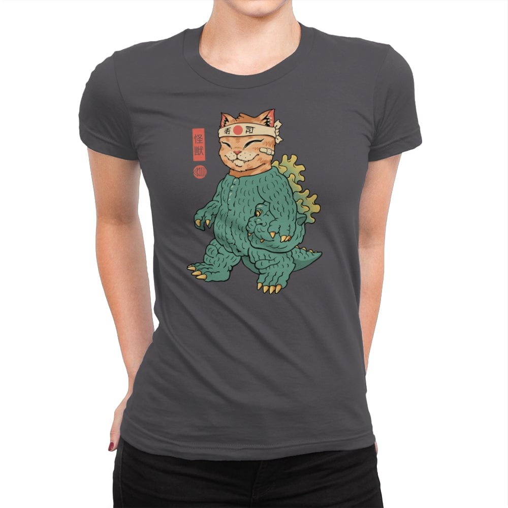 Unmasked Kaiju Meowster - Womens Premium T-Shirts RIPT Apparel Small / Heavy Metal