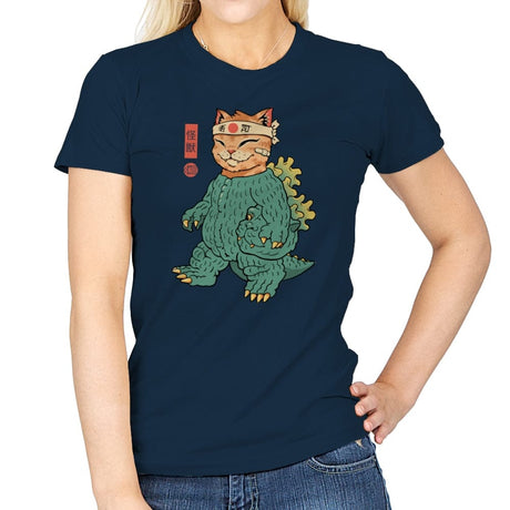 Unmasked Kaiju Meowster - Womens T-Shirts RIPT Apparel Small / Navy