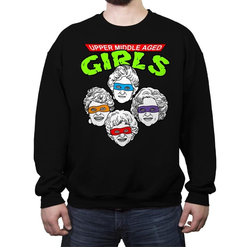 Upper Middle Aged Girls - Crew Neck Sweatshirt Crew Neck Sweatshirt RIPT Apparel Small / Black