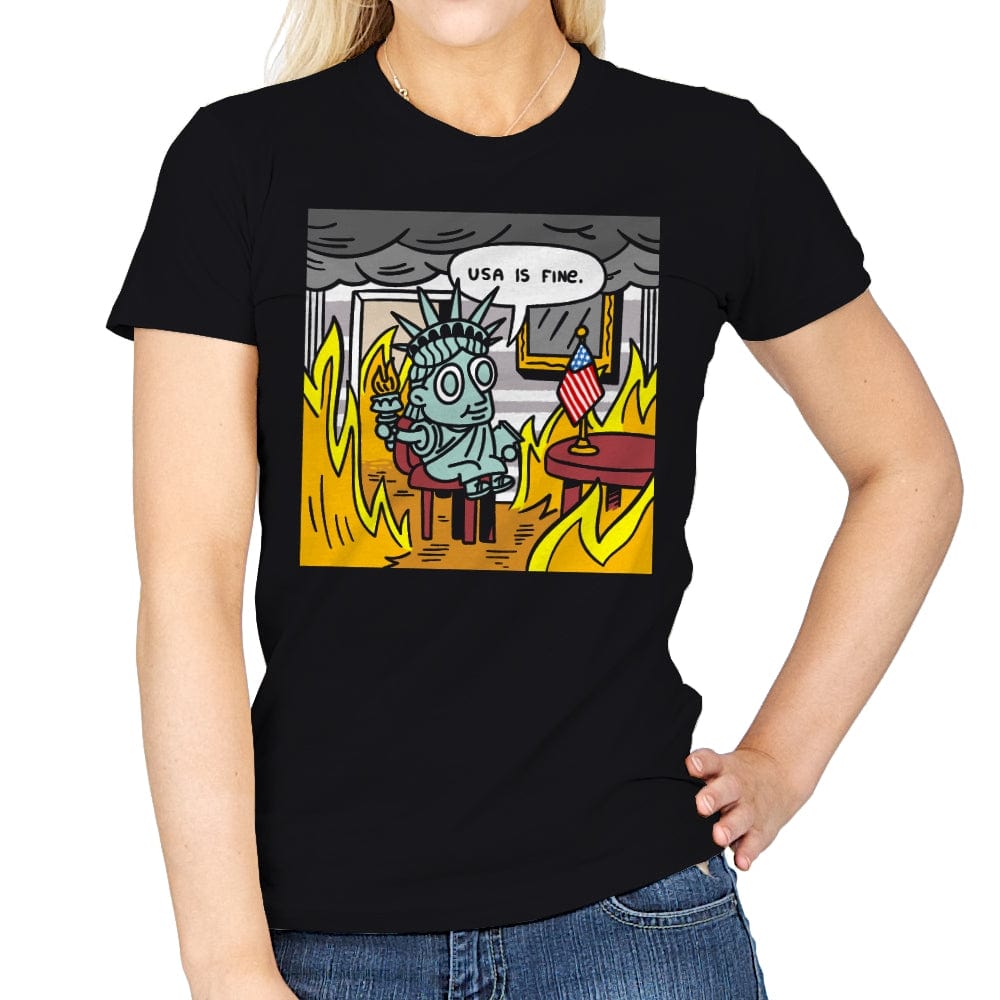 Usa is Fine - Womens T-Shirts RIPT Apparel Small / Black