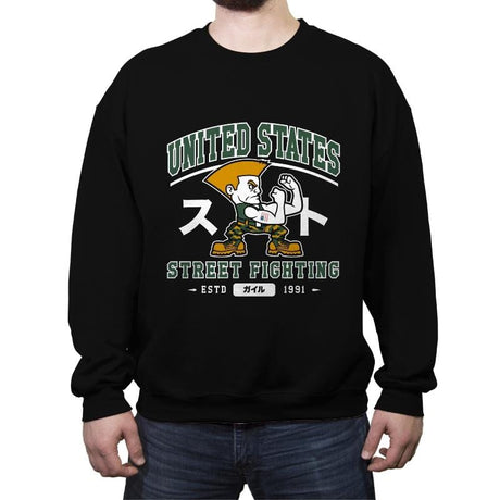 USA Street Fighting - Crew Neck Sweatshirt Crew Neck Sweatshirt RIPT Apparel
