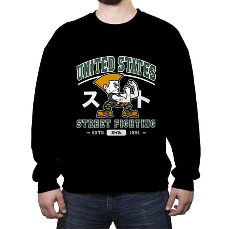 USA Street Fighting - Crew Neck Sweatshirt Crew Neck Sweatshirt RIPT Apparel Small / Black
