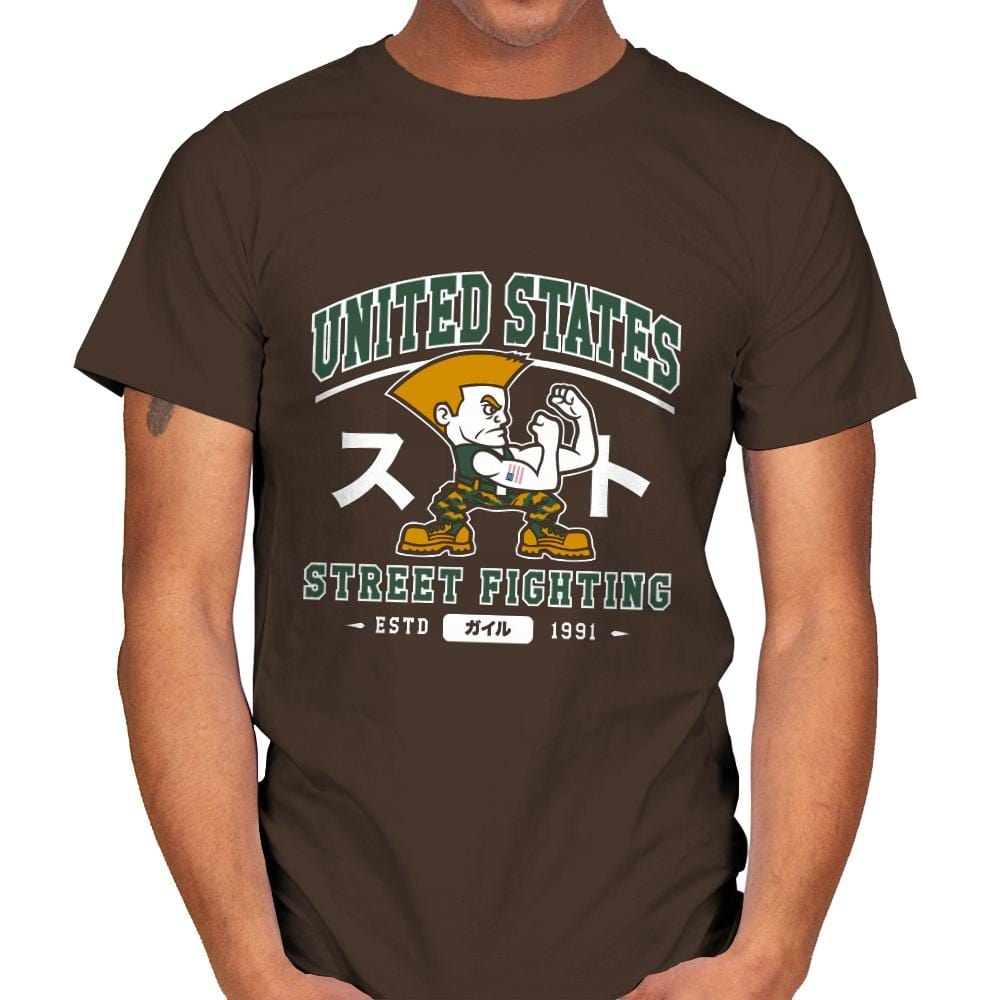 USA Street Fighting - Mens T-Shirts RIPT Apparel Small / Dark Chocolate