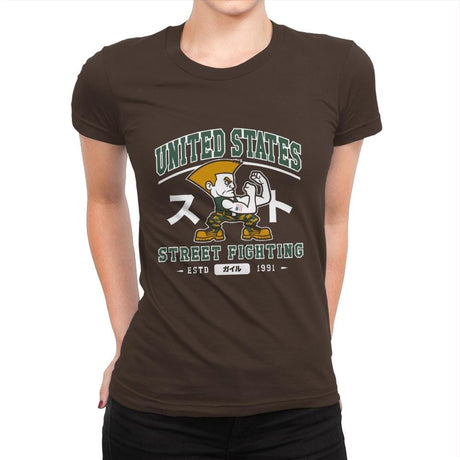 USA Street Fighting - Womens Premium T-Shirts RIPT Apparel Small / Dark Chocolate
