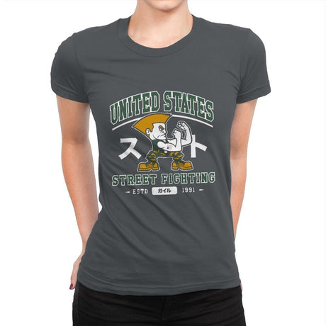 USA Street Fighting - Womens Premium T-Shirts RIPT Apparel Small / Heavy Metal