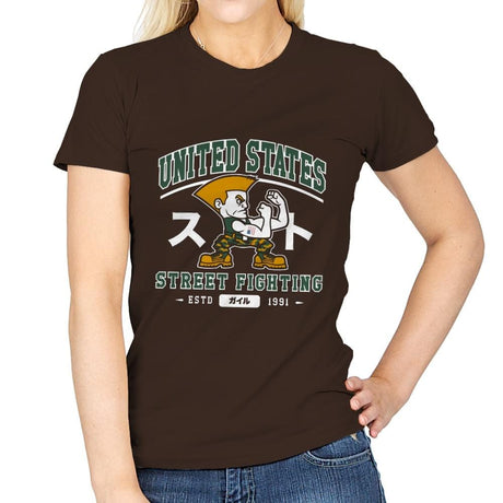 USA Street Fighting - Womens T-Shirts RIPT Apparel Small / Dark Chocolate