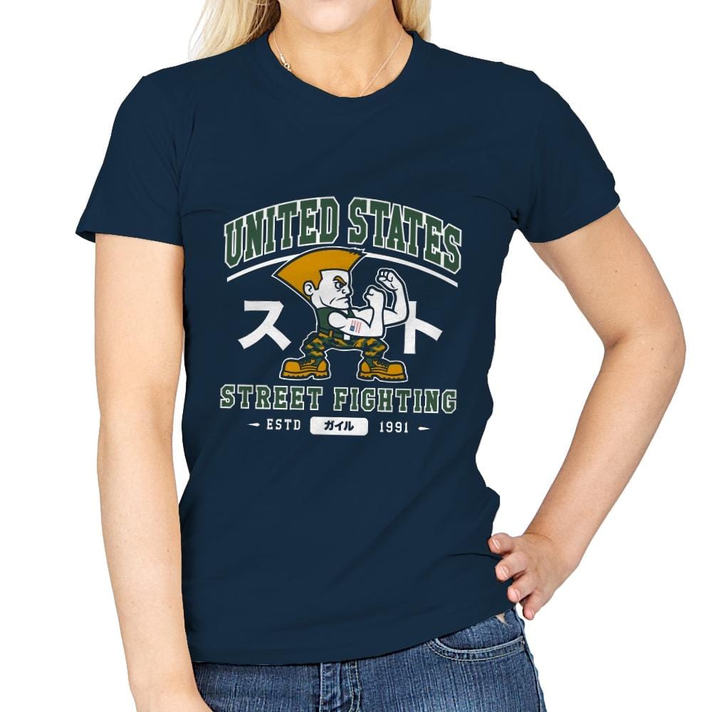USA Street Fighting - Womens T-Shirts RIPT Apparel Small / Navy
