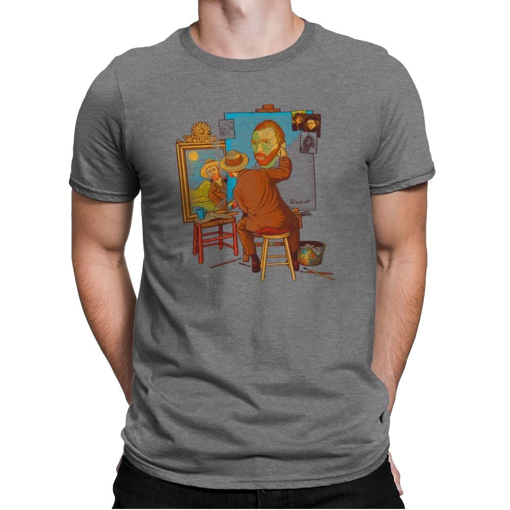 Van Gogh Triple Portrait - Pop Impressionism - Mens Premium T-Shirts RIPT Apparel Small / Heather Grey