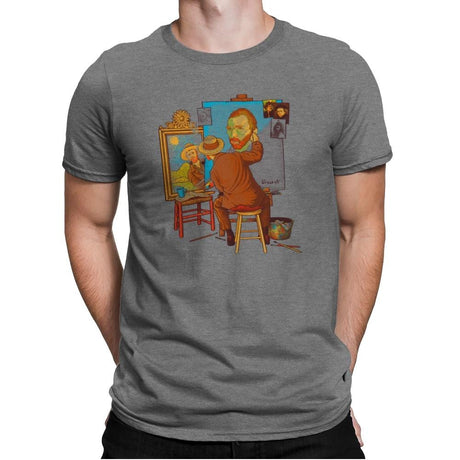 Van Gogh Triple Portrait - Pop Impressionism - Mens Premium T-Shirts RIPT Apparel Small / Heather Grey