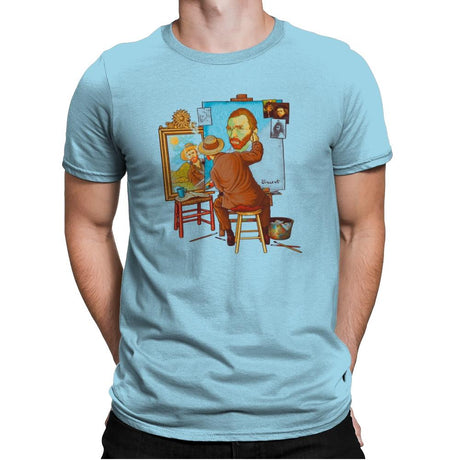 Van Gogh Triple Portrait - Pop Impressionism - Mens Premium T-Shirts RIPT Apparel Small / Light Blue