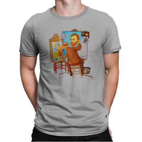 Van Gogh Triple Portrait - Pop Impressionism - Mens Premium T-Shirts RIPT Apparel Small / Light Grey